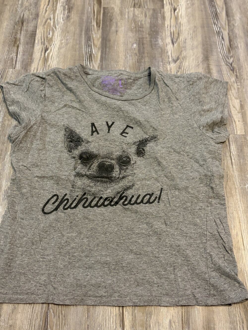 Crazy Dog T-Shirt Women’s Large Gray Chihuahua Graphic Tee Funny Dog Lover